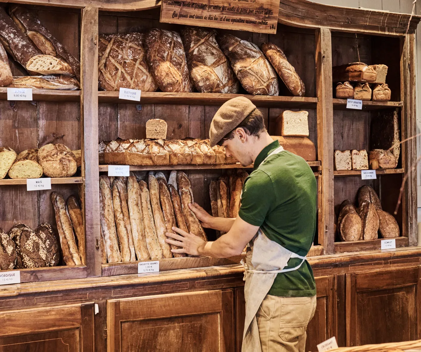 In front of the loaves
