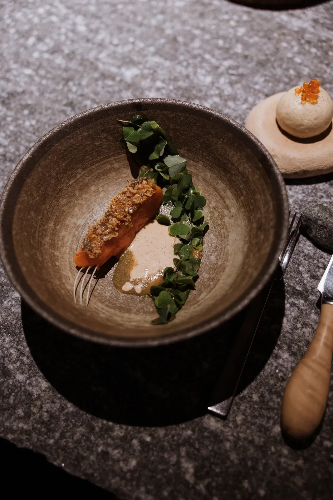 A dish set on stone